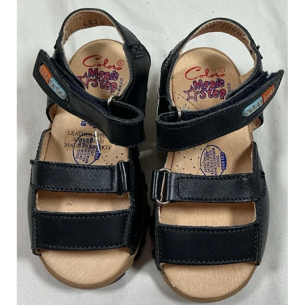 Coloso Magic Step Kids Leather Sandals Size 7 EUR 23 Black Made in Mexico New